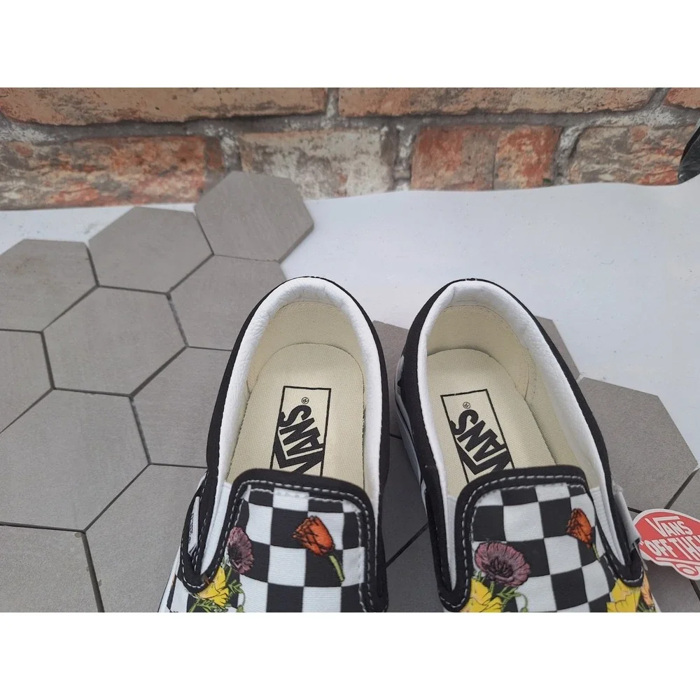 Vans  Classic Slipon Poppy Checkerboard Flower Women Sz 7 Lifted Platform 1.5 in - Picture 7 of 12